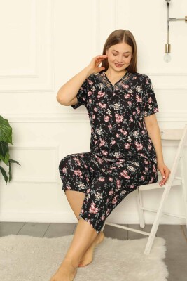 Bahar Dalı Siyah BATTAL Bermuda Bayan Pijama Takımı 2708BB - Alimer (1)