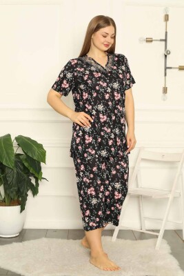 Bahar Dalı Siyah BATTAL Bermuda Bayan Pijama Takımı 2708BB - 3