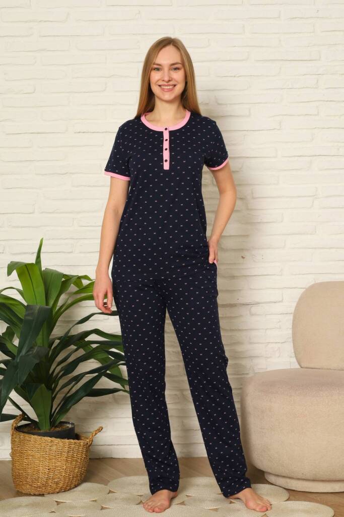 Bayan Pijama Takım - Fiyonk baskılı Kısa Kol Penye 2801KY - 3