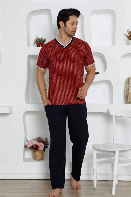Bordo Kısa Kollu Erkek Pijama Takımı 1199KY - Alimer