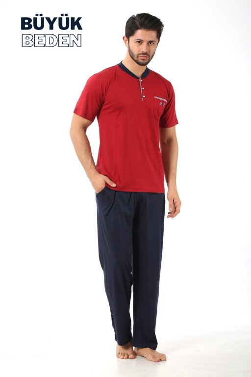 Büyük Beden Erkek Pijama Takımı - Bordo Arma Nakışlı Likralı Penye 1194KYB - 3