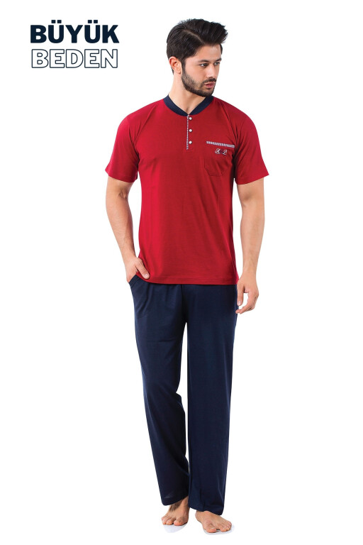 Büyük Beden Erkek Pijama Takımı - Bordo Arma Nakışlı Likralı Penye 1194KYB - 4