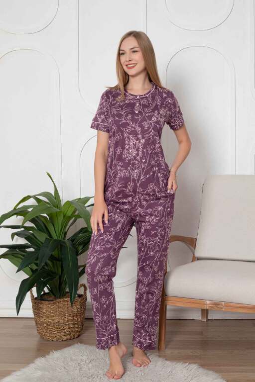 Çiçek Desenli Penye Bayan Pijama Takımı 2766KY - Alimer