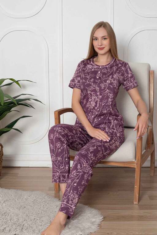 Çiçek Desenli Penye Bayan Pijama Takımı 2766KY - Alimer (1)