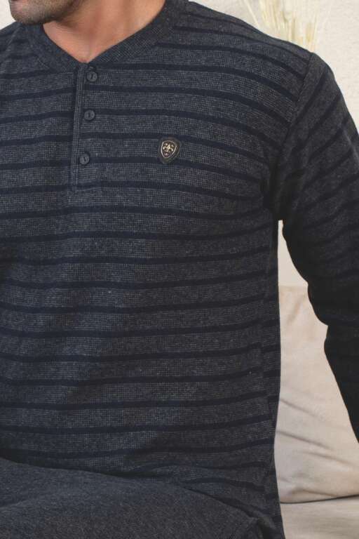 Erkek Eşofman Pijama Takımı - Lacivert Kışlık Şardonlu Selanik Kumaş 1220UK - Alimer (1)