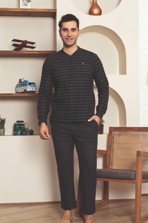Erkek Eşofman Pijama Takımı - Füme Kışlık Şardonlu Selanik Kumaş 1220UK - Alimer