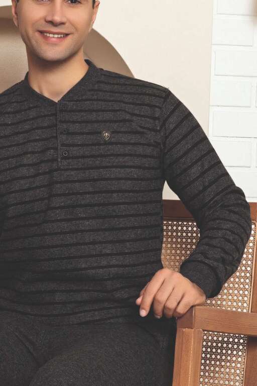 Erkek Eşofman Pijama Takımı - Füme Kışlık Şardonlu Selanik Kumaş 1220UK - Alimer (1)