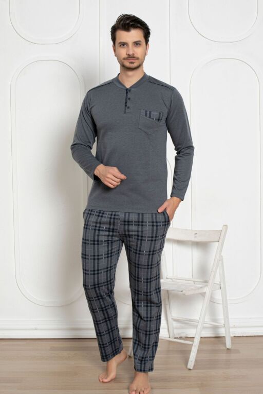 Erkek Pijama Takımı - Füme Kışlık Şardonlu Jakarlı Kumaş 1211UK - Alimer