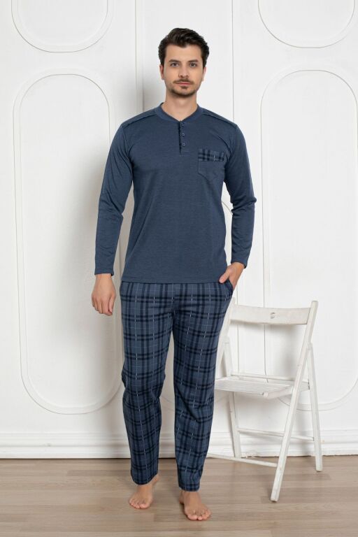 Erkek Pijama Takımı - İndigo Kışlık Şardonlu Jakarlı Kumaş 1211UK - Alimer