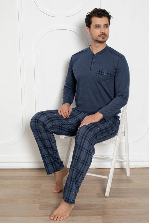 Erkek Pijama Takımı - İndigo Kışlık Şardonlu Jakarlı Kumaş 1211UK - Alimer (1)