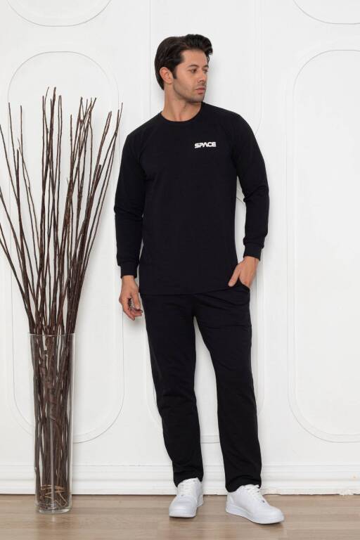 Erkek Pijama Takımı - Siyah Space Likralı Penye 1209UKL - Alimer
