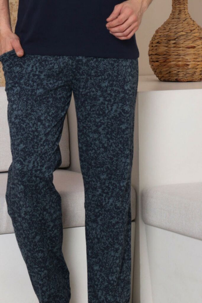 Erkek Pijama Takımı - Yeşil Kamuflaj Desen Likralı Kısa Kollu Penye 1229KYL - 2