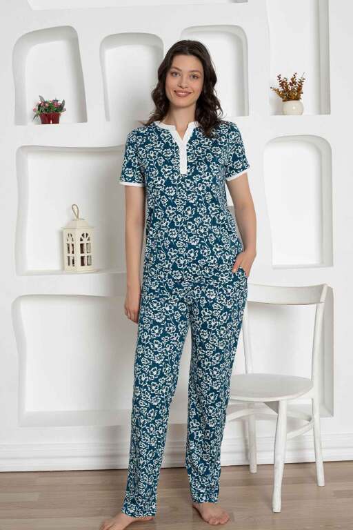 İndigo Çiçek Desenli Penye Bayan Pijama Takımı 2795KY - 4