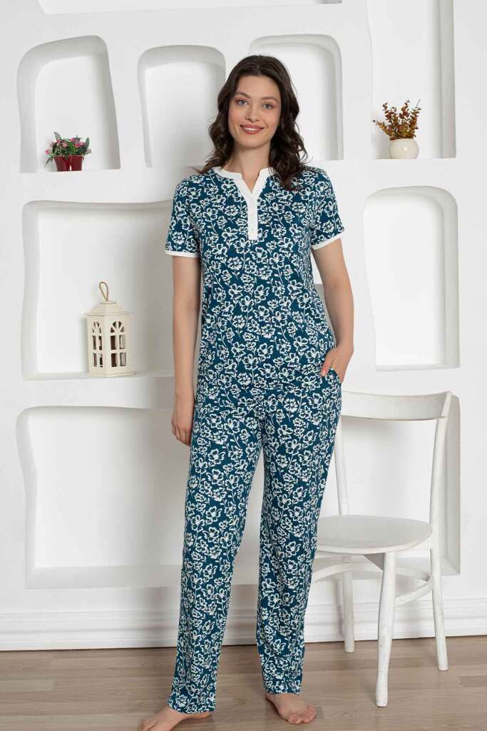İndigo Çiçek Desenli Penye Bayan Pijama Takımı 2795KY - 4
