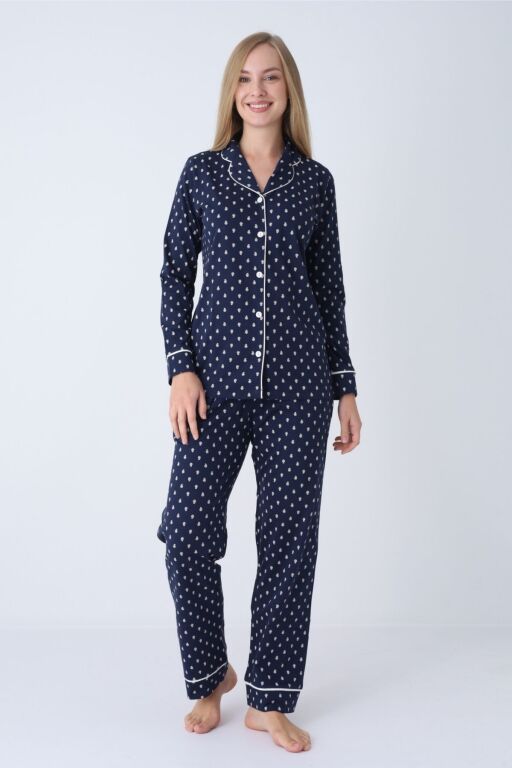 Kadın Pijama Takımı - Önden Düğmeli Uzun Kollu Penye 2927UY - 3