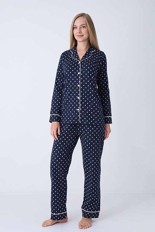 Kadın Pijama Takımı - Önden Düğmeli Uzun Kollu Penye 2927UY - 4