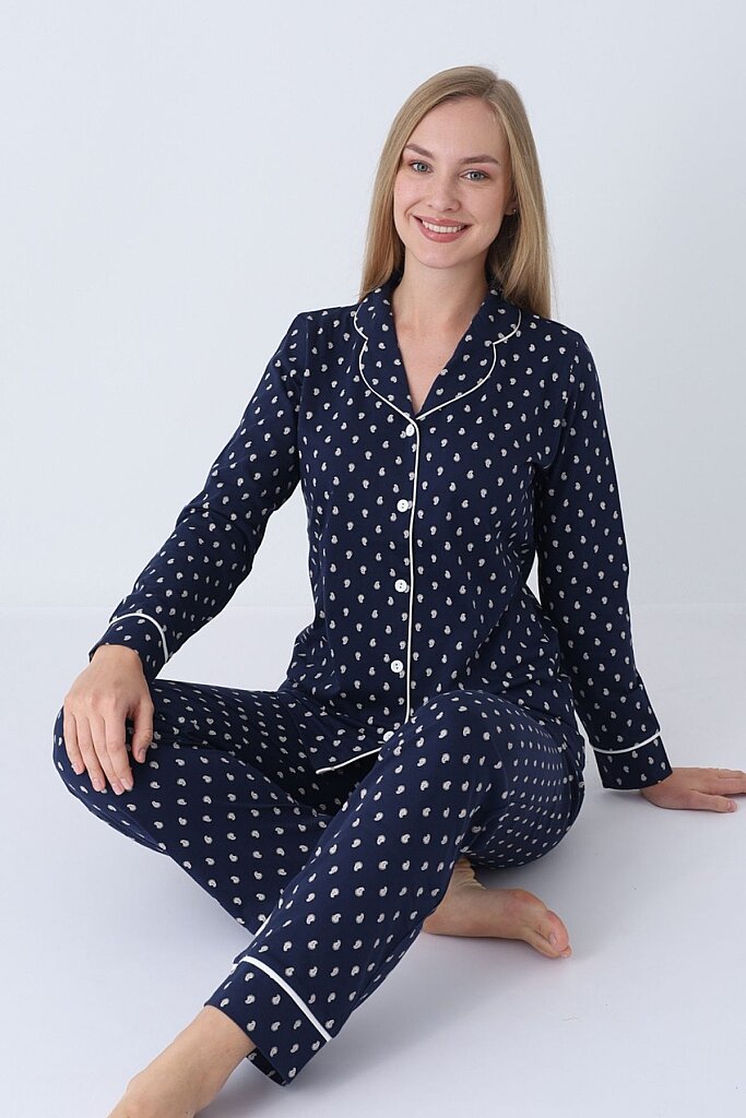 Kadın Pijama Takımı - Önden Düğmeli Uzun Kollu Penye 2927UY - 5
