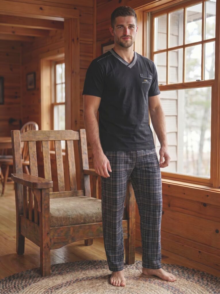 Siyah Ekoseli Kısa Kollu Erkek Pijama Takımı 1167KY - 1