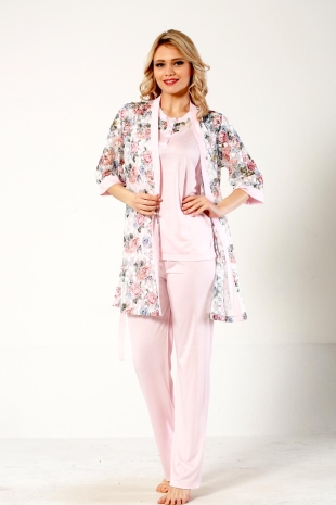 Pembe Dantel Sabahlıklı Kutulu Kadın Pijama Takımı 2329 - Alimer