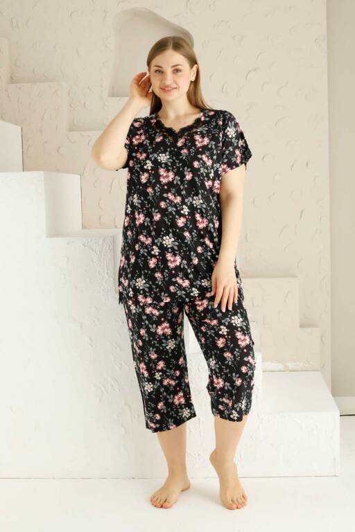 Bahar Dalı Siyah BATTAL Bermuda Bayan Pijama Takımı 2735BB - Alimer (1)