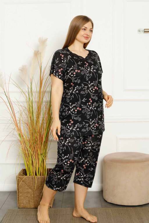 Büyük Beden Bahar Dalı Bermuda Bayan Pijama Takımı 2707BB - Alimer (1)