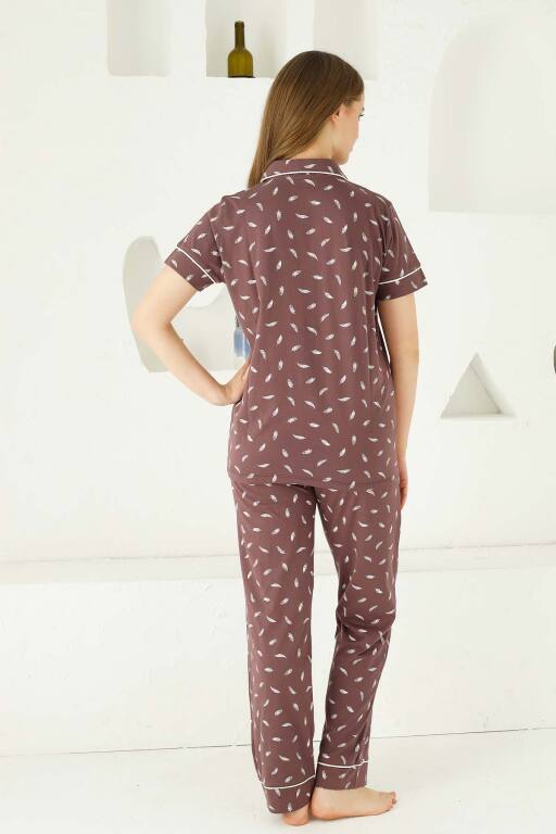 Mürdüm Önden Düğmeli Kısa Kollu Bayan Pijama Takımı 2732KY - 4