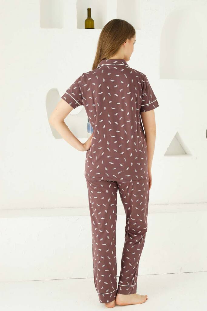Mürdüm Önden Düğmeli Kısa Kollu Bayan Pijama Takımı 2732KY - 4