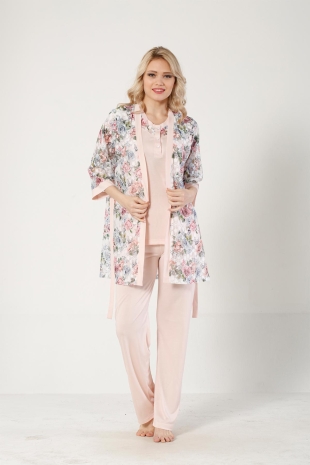 Vizon Dantel Sabahlıklı Kutulu Kadın Pijama Takımı 2329 - Alimer